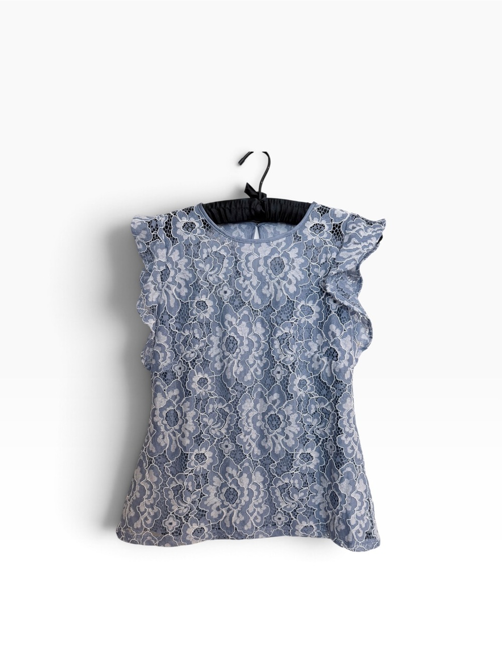 White House Black Market Light Blue Lace Flutter Sleeve Top